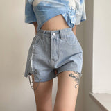 Denim High Waist Wide Leg Shorts - WOMONA.COM