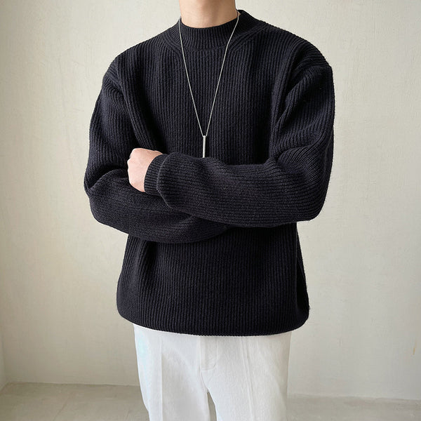 Drop Shoulder Loose Thick Needle Sunken Stripe Thick Sweater - WOMONA.COM