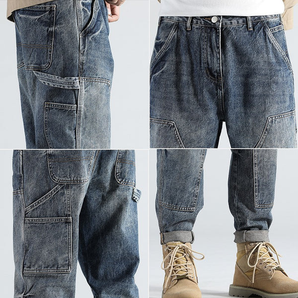 Retro Straight Loose Plus Size Tooling Jeans Men - WOMONA.COM
