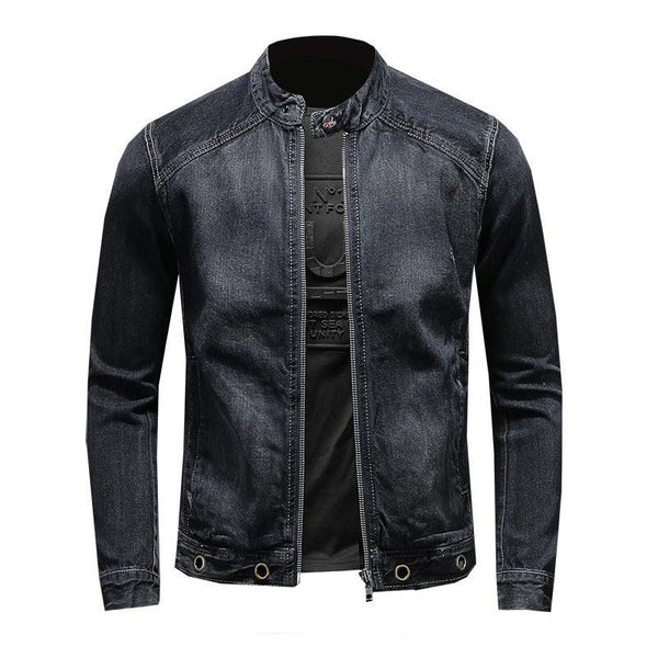 Dark Blue Motorcycle Vintage Zipper Denim Coat