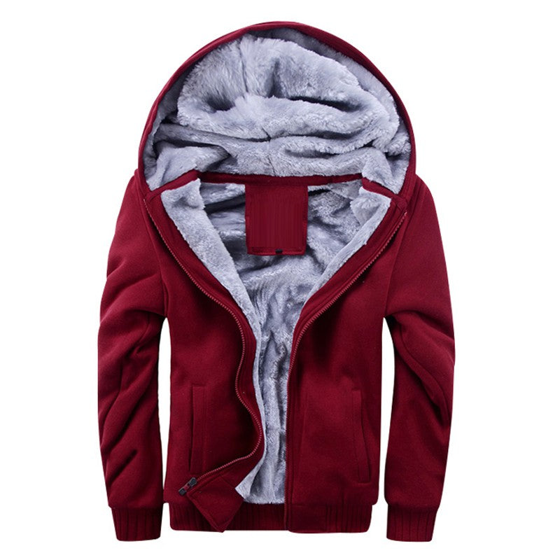 Men's grey fleece-lined zip hooded jacket