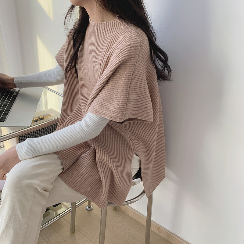 Elegant Lightly Mature Loose Slimming Cape Cloak Sweater