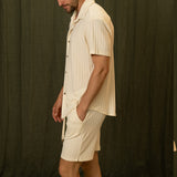 Menswear Light Yellow Short Sleeve Shirt Two-piece Set - WOMONA.COM