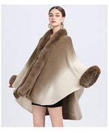 Rabbit Fur Collar Shawl Cape Knitted Cardigan Baggy Coat - WOMONA.COM