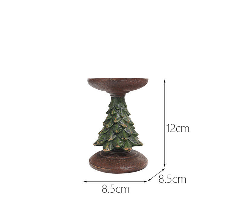 Resin Wooden Christmas Tree Candle Holder Base Figurine Christmas - WOMONA.COM