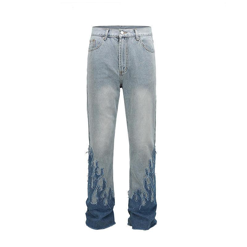Flame Patch Flared Jeans For Men - WOMONA.COM