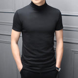 Spring Summer Men Half Turtleneck Mercerized Cotton Short Sleeves - WOMONA.COM