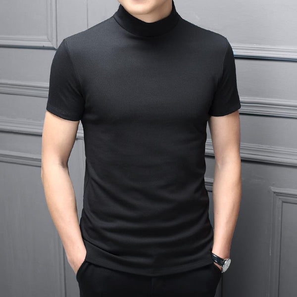 Spring Summer Men Half Turtleneck Mercerized Cotton Short Sleeves - WOMONA.COM