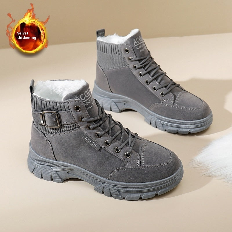 Women's Cotton-padded Shoes Round Toe Thick Bottom Fleece-lined Warm Suede Boots