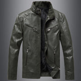 Casual Korean-style Stand Collar PU Leather Jacket - WOMONA.COM