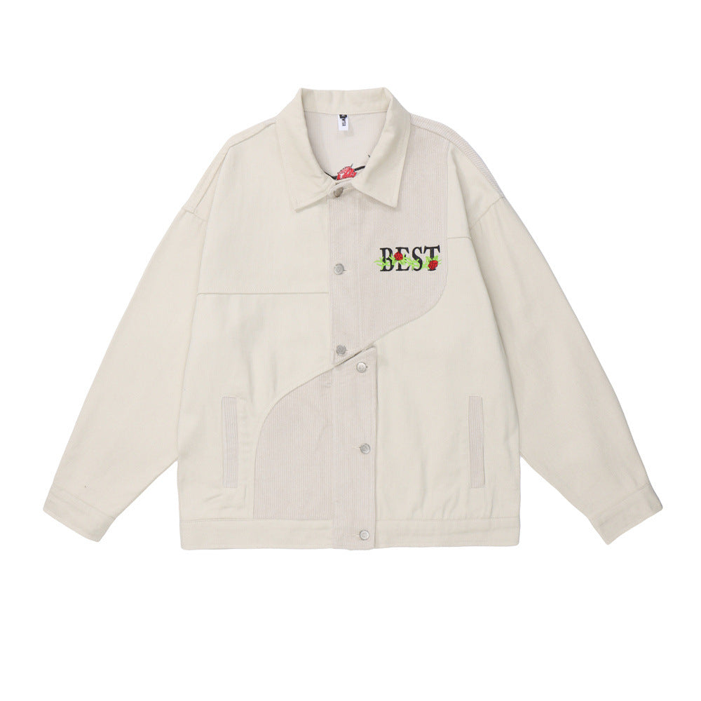 Unisex Khaki Letter-Detail Cotton Overshirt Jacket, multiple styles - product view 3