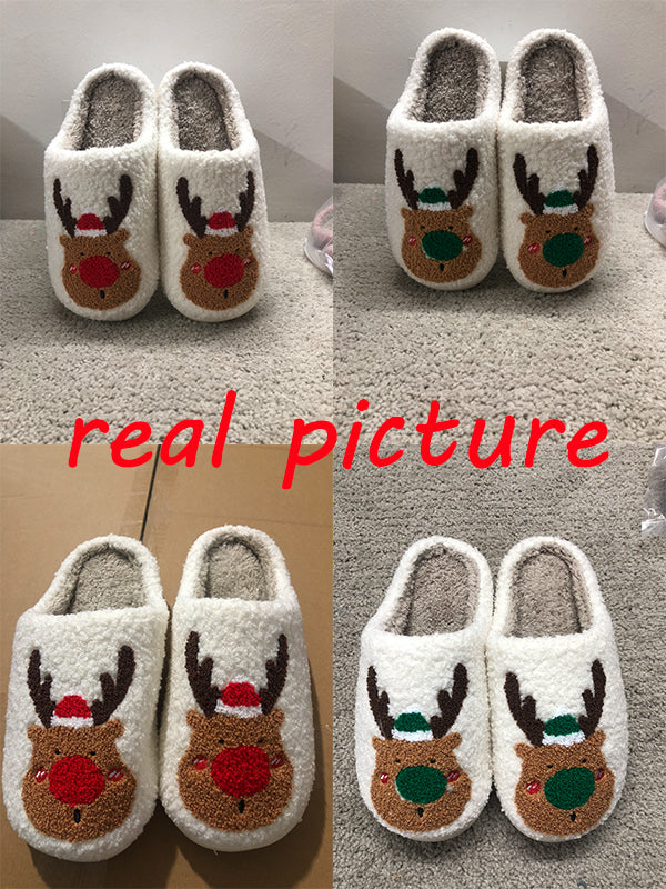 Christmas Shoes Winter Home Slippers Elk Soft Cozy Bedroom Slipper - WOMONA.COM