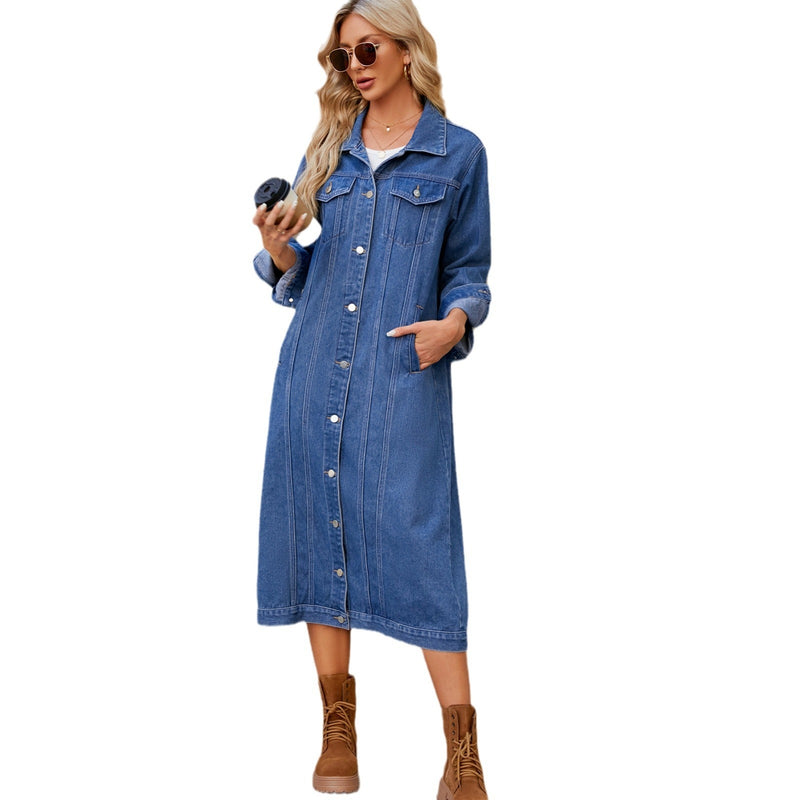 Washed Cardigan Long Denim Coat