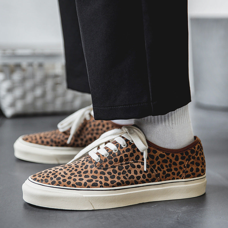 Low-Top Leopard Leather Casual Vintage British Sneakers - WOMONA.COM