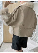 Sense Fox Fur Stitching Leather Coat - WOMONA.COM