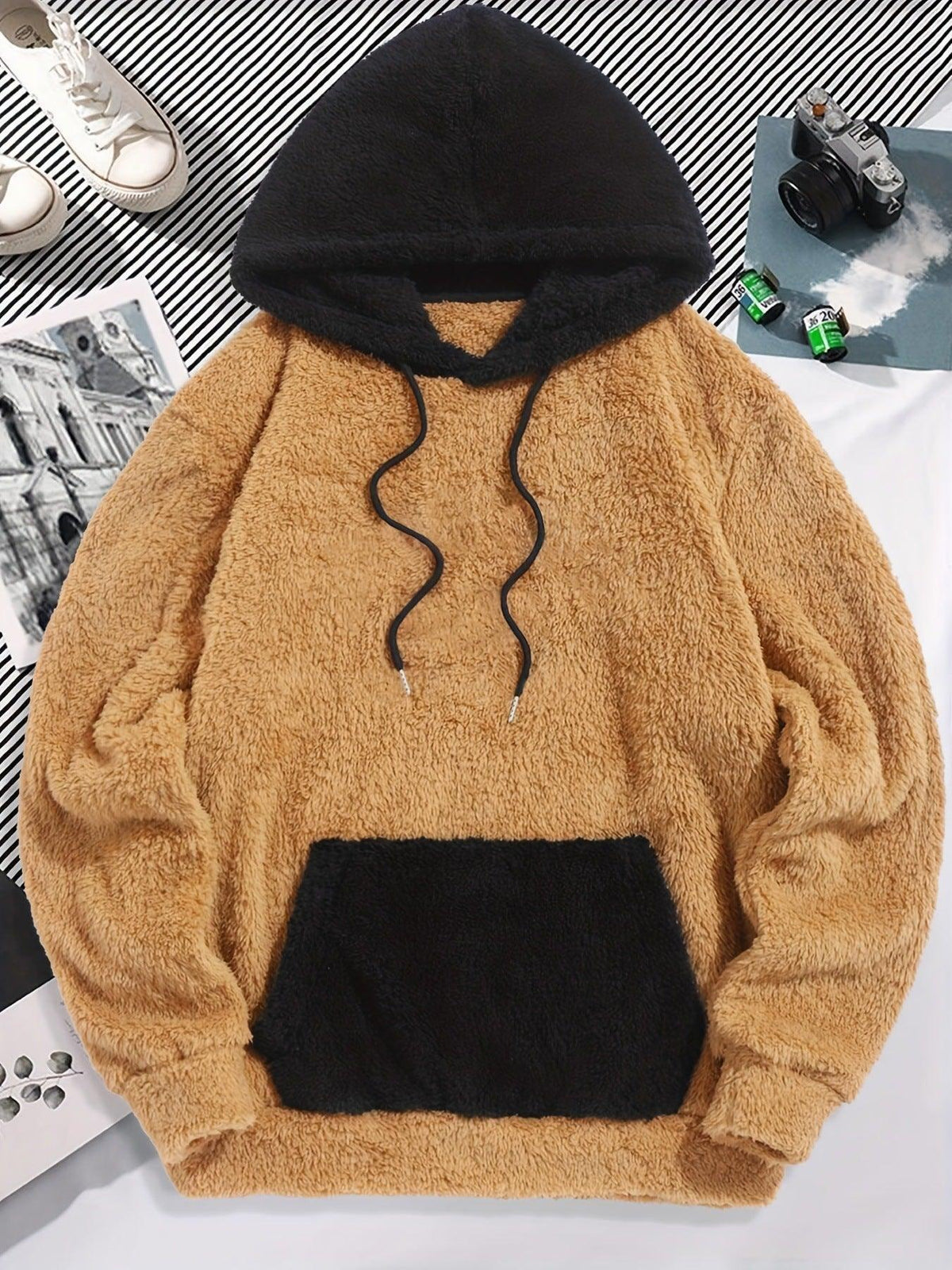 Solid Color Hooded Plush Men's Sweater - WOMONA.COM