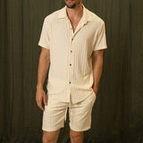 Menswear Light Yellow Short Sleeve Shirt Two-piece Set - WOMONA.COM