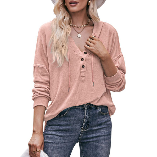 V-neck Drawstring Pullover Sweatshirt Women Tops - WOMONA.COM