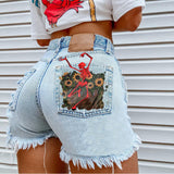 Women Printed Spring Summer Denim Shorts - WOMONA.COM