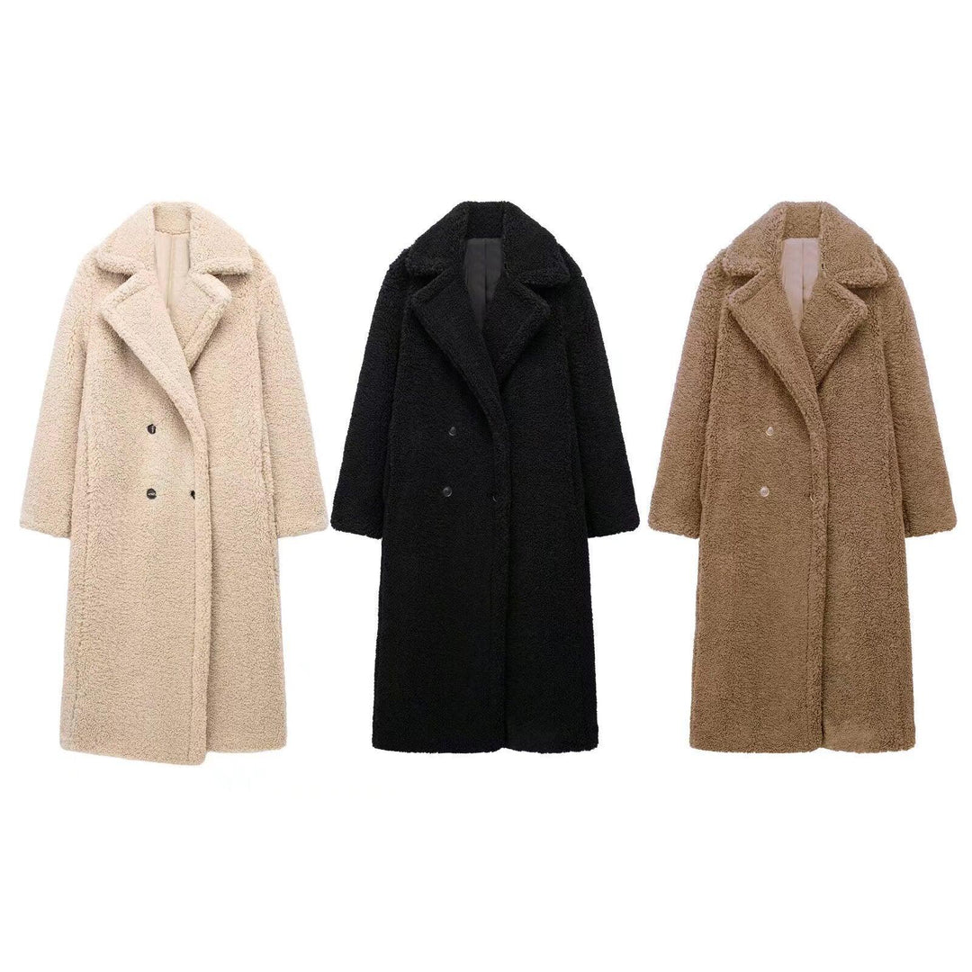 Women's Large Lapel Thickened Lamb Sweater Coat - WOMONA.COM