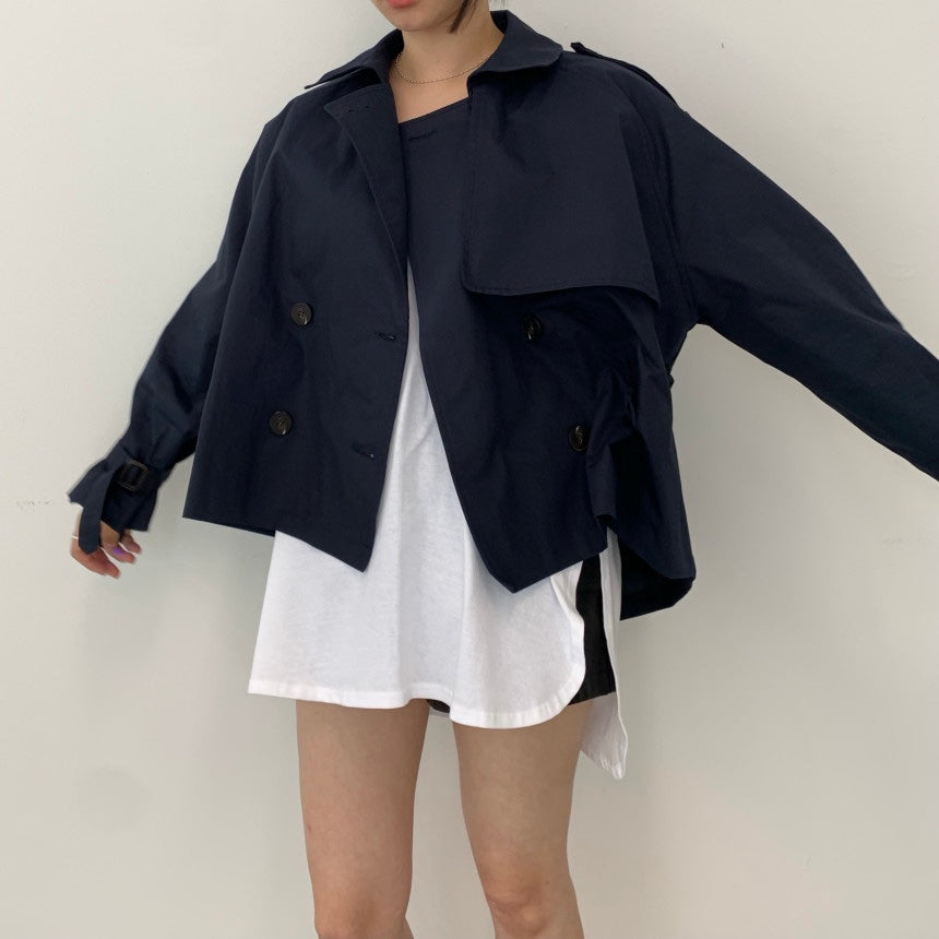 Women's cropped double-breasted work trench jacket