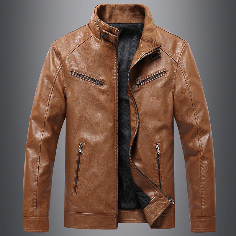 Casual Korean-style Stand Collar PU Leather Jacket