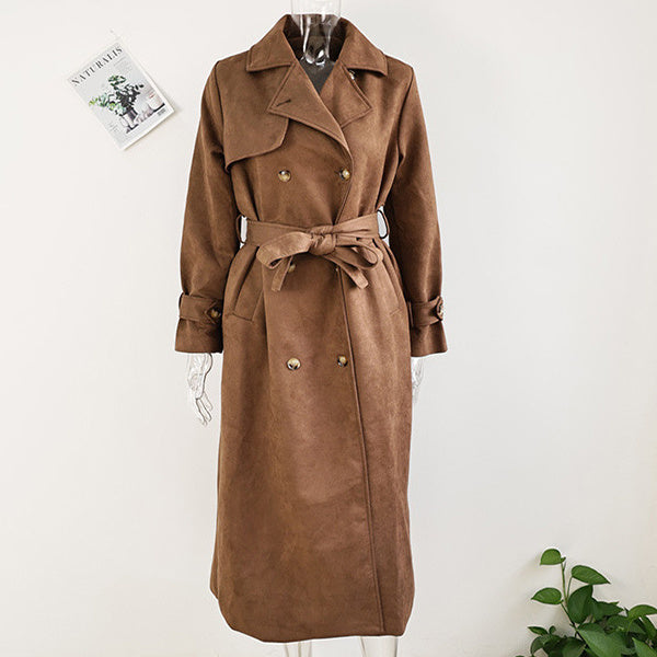 Double Breasted Lapel Shift Coat With Belt