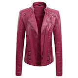 New Leather PU Leather Jacket Women's Short - WOMONA.COM