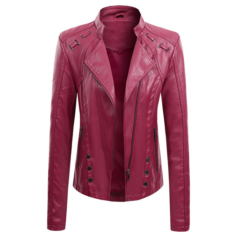 New Leather PU Leather Jacket Women's Short - WOMONA.COM