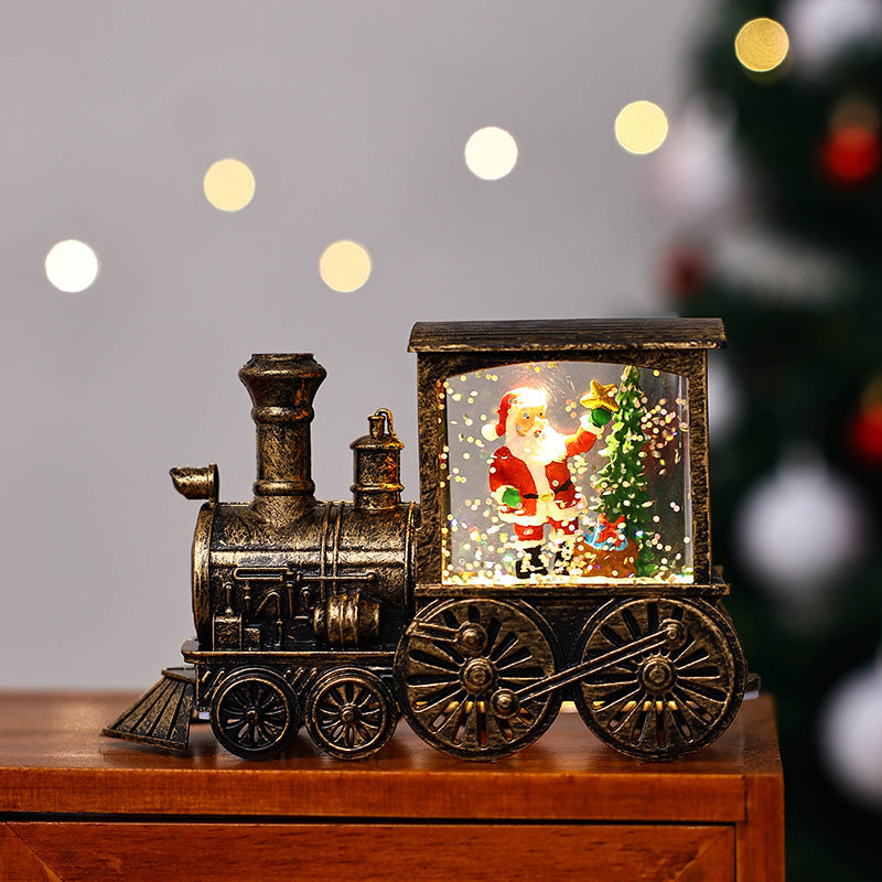 Lámpara de noche pequeña con decoración de tren para regalo de Navidad