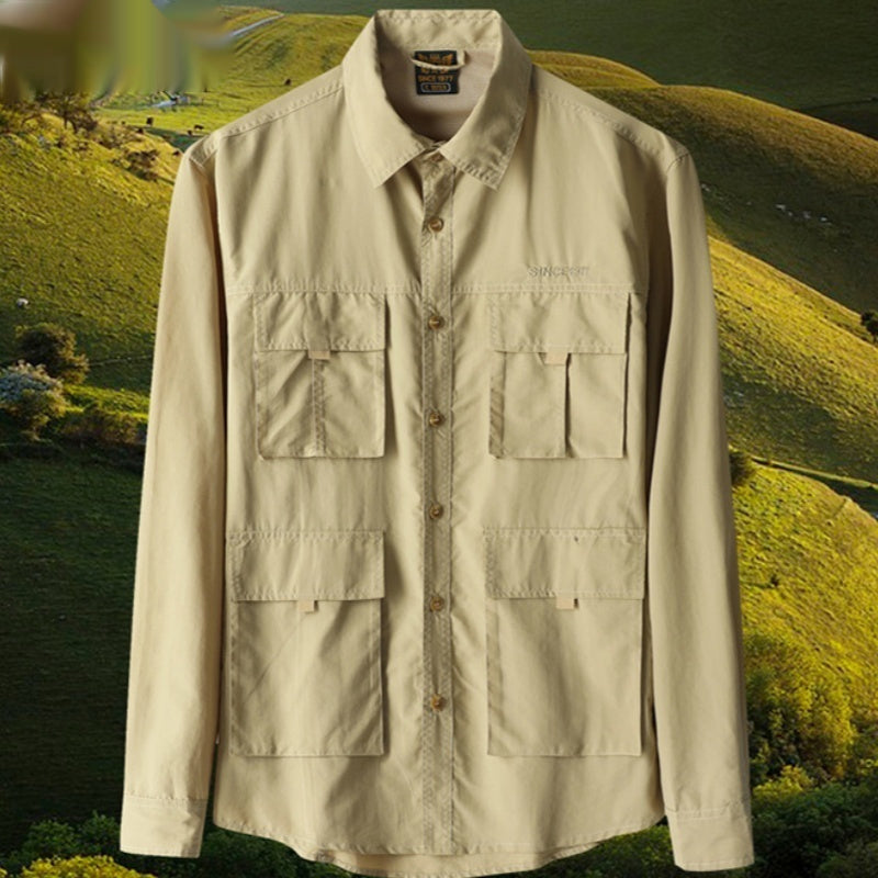 Men's Solid-Color Long-Sleeve Casual Shirt