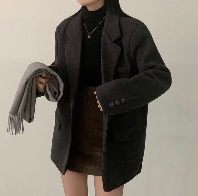 Temperament Mid-length Loose Woolen Blazer - WOMONA.COM