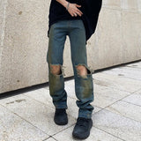 Vintage Light Color Zippered Ripped Jeans Men - WOMONA.COM