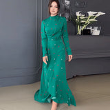 Long Sleeve Slim Fit Ruffled Large Swing Dress - WOMONA.COM