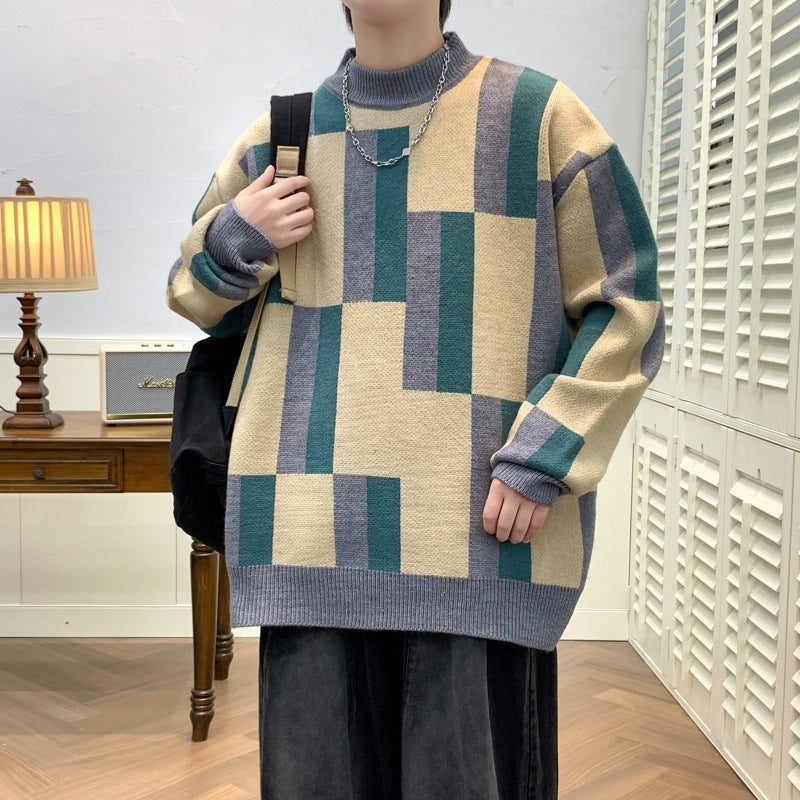 Mock-neck Stripes Sweater Men - WOMONA.COM