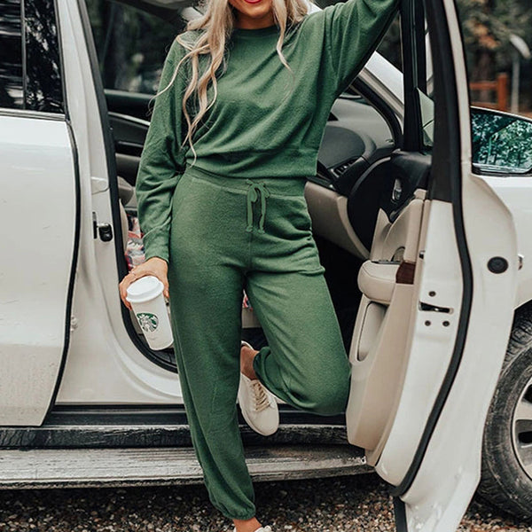 Women's Round Neck T-shirt Pants Suit - WOMONA.COM