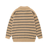 Crocheted Striped Lapel Sweater Men's - WOMONA.COM