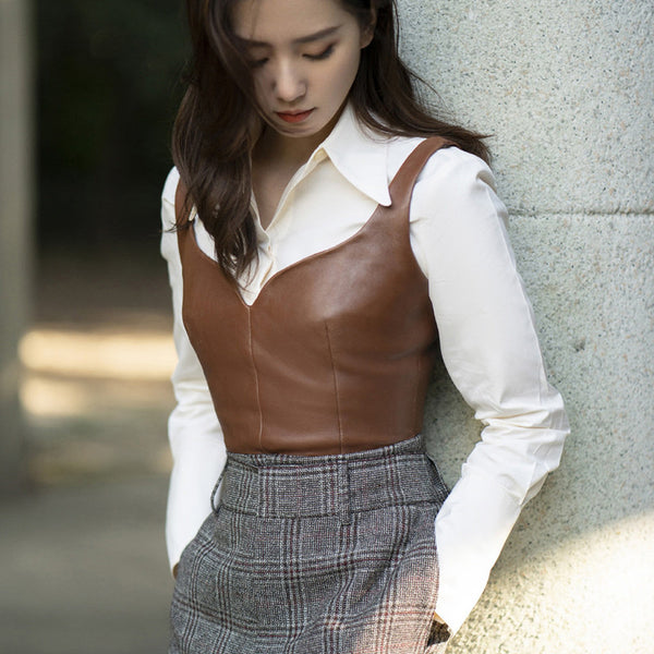 Outer Wear Genuine Leather Small Sling Vest Coat - WOMONA.COM