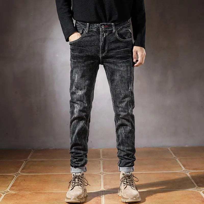 Black Ripped Long Jeans Male - WOMONA.COM