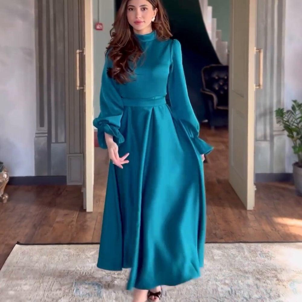 Elegant Ruffled Long Sleeve Dress - WOMONA.COM