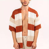 Men's Knitted Fashion Hollowed-out Striped Shirt Loose