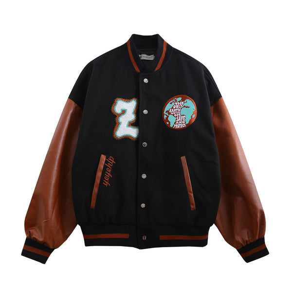 PU Leather Jacket Men's Letter Embroidery Baseball - WOMONA.COM