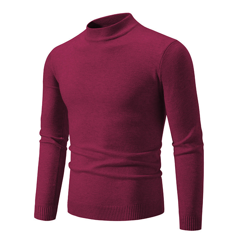 Round Neck Sweater Men's Winter Solid Color Slim Fit - WOMONA.COM