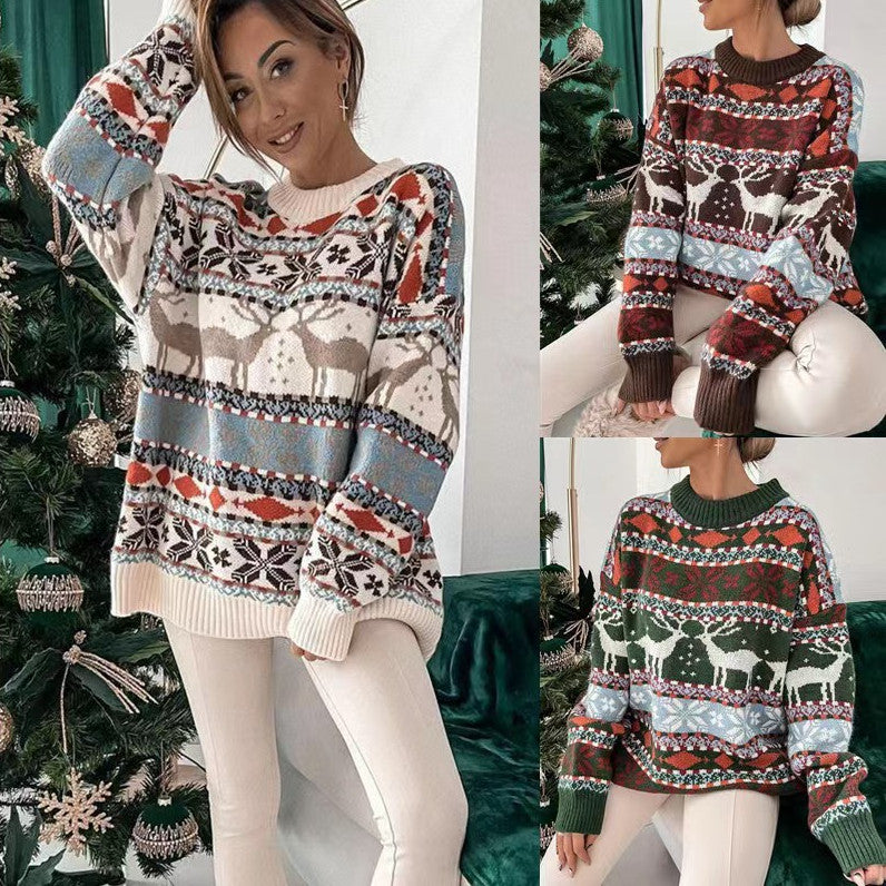 Women's Fashion Round Neck Loose Christmas - WOMONA.COM