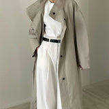 Long Stand-up Collar Tie Trench Coat