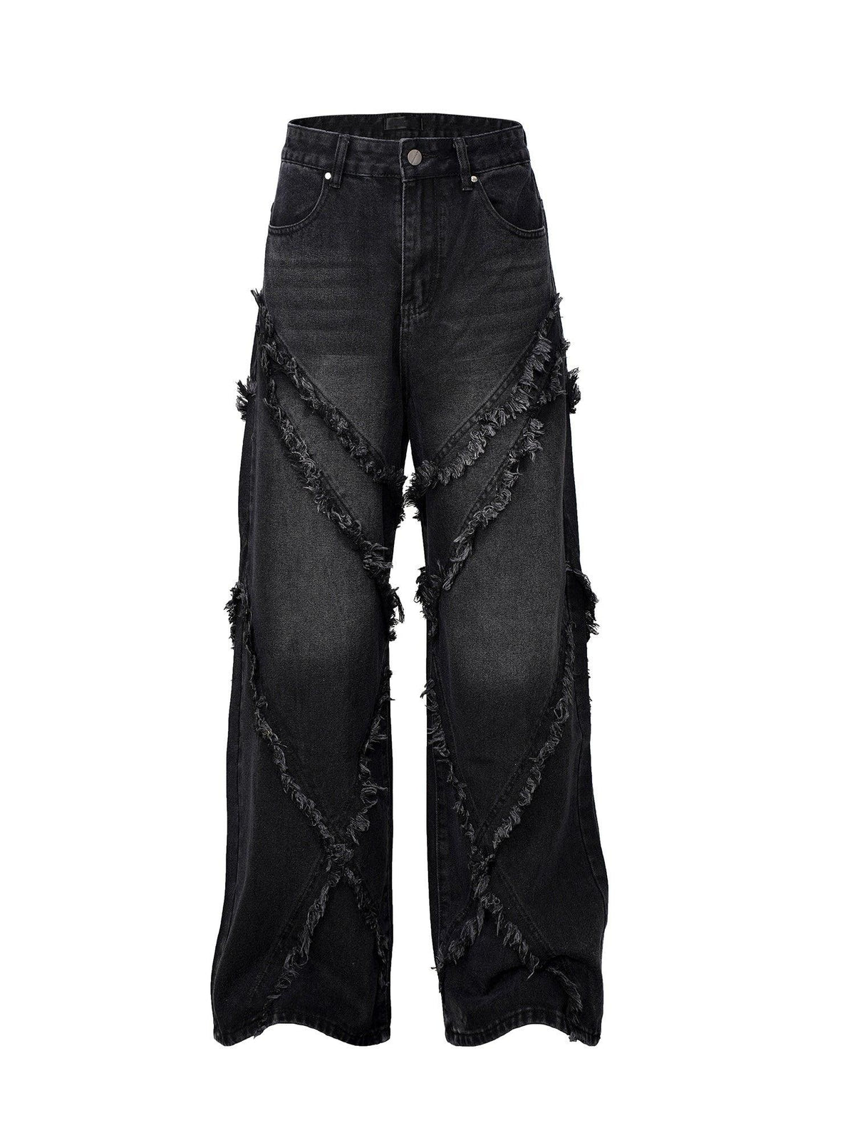 Burrs Tassels Patchwork Design Wide Leg Jeans - WOMONA.COM
