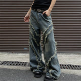 Jeans mit weitem Bein und Burrs Tassels Patchwork-Design