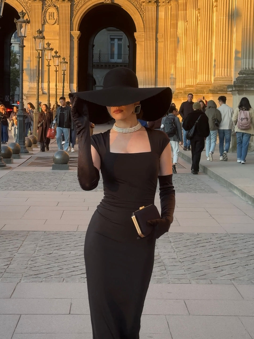 Women's Black Square-Neck Midi Dress with Gloves – product image 1