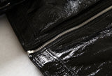 Black Bright Leather PU Short Motorcycle Leather Jacket - WOMONA.COM