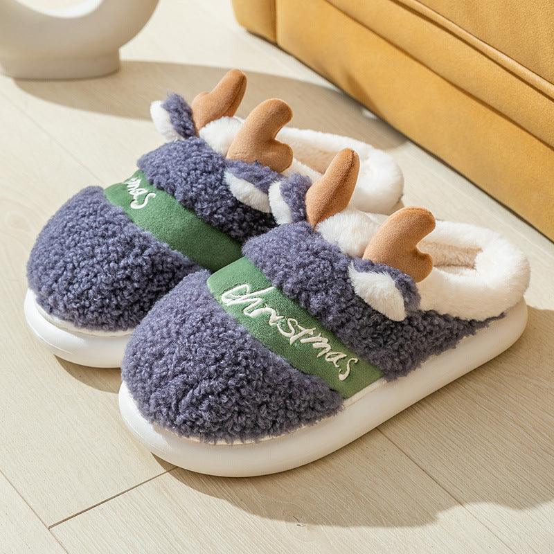 Christmas Shoes Winter Home Slippers Elk Soft Cozy Bedroom Slipper - WOMONA.COM